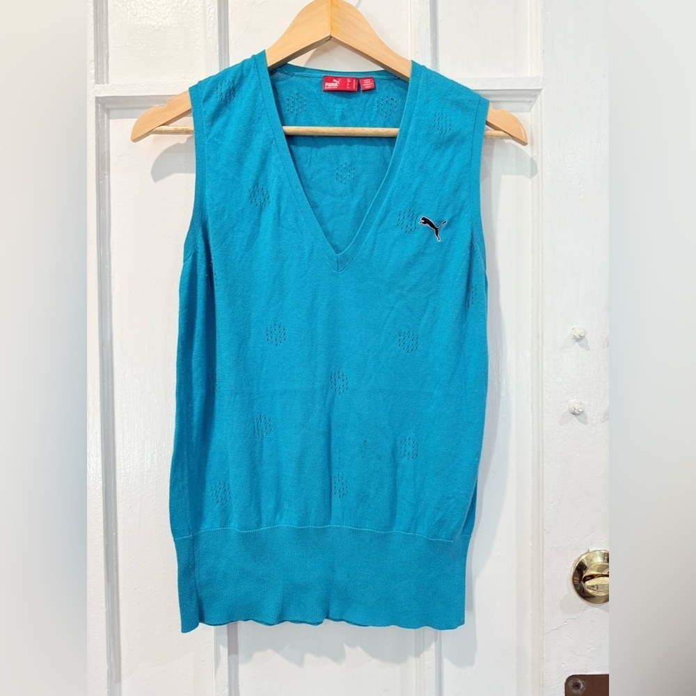 Puma Turquoise V-Neck Knit Top